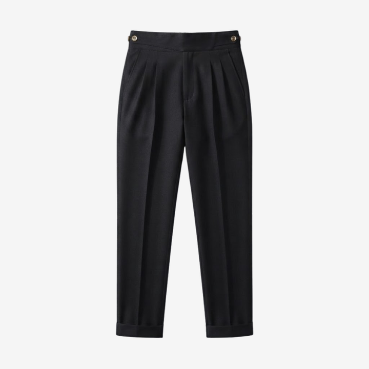 High-Waisted Double-Pleat Wool Blend Trousers