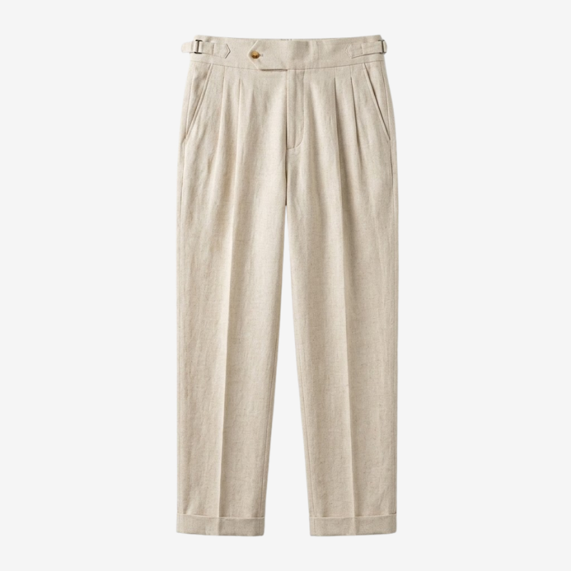 Linen-Cotton Blend Trousers with Adjustable Waist