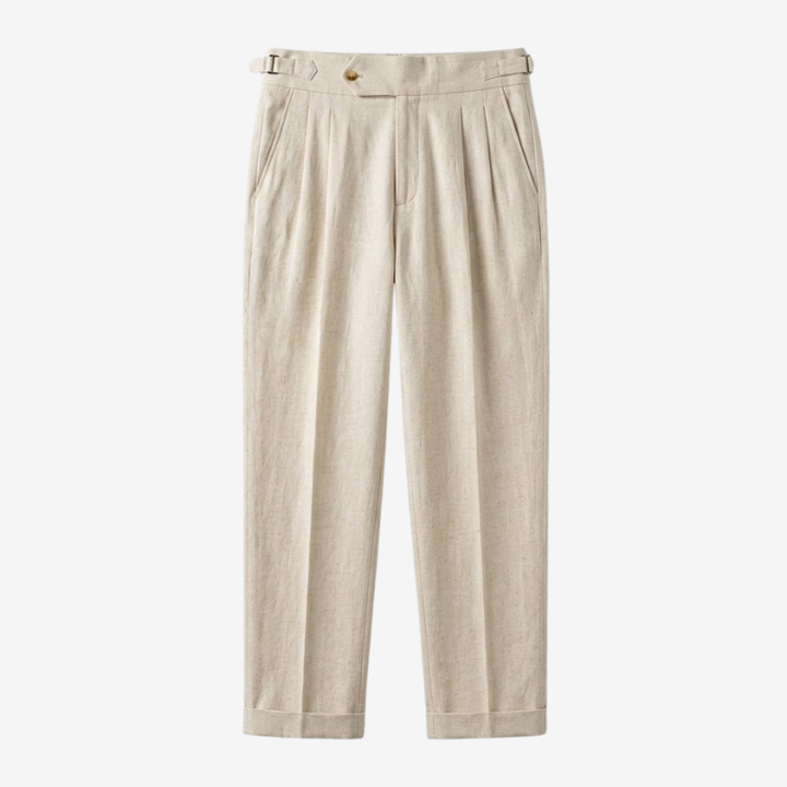 Linen-Cotton Blend Trousers with Adjustable Waist