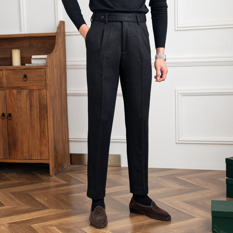 Tailored Herringbone Wool Trousers