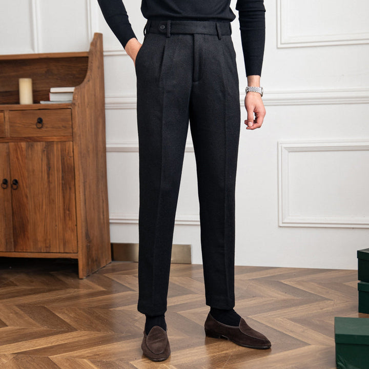 Tailored Herringbone Wool Trousers