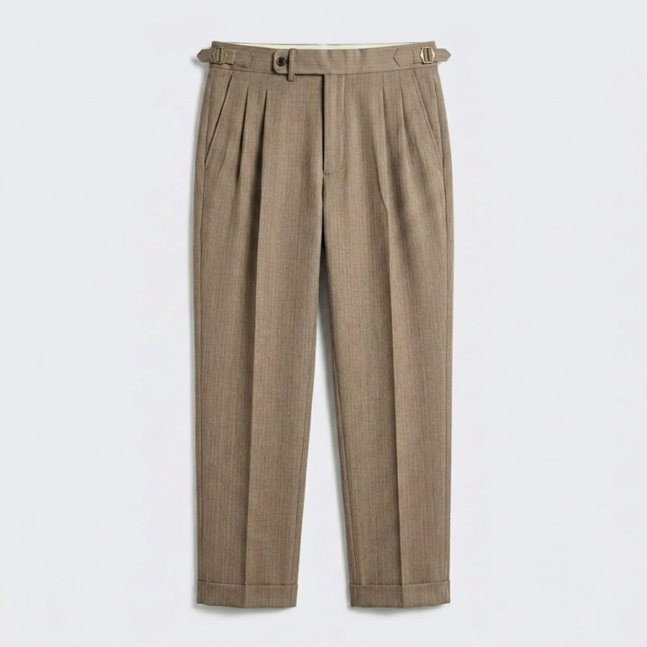 Double-Pleated Tapered Trousers with Adjustable Waist