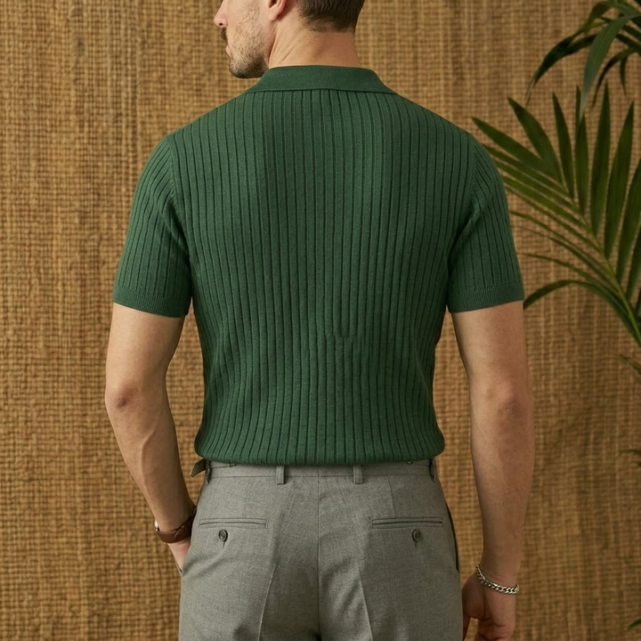 Classic Ribbed Knit Polo Shirt