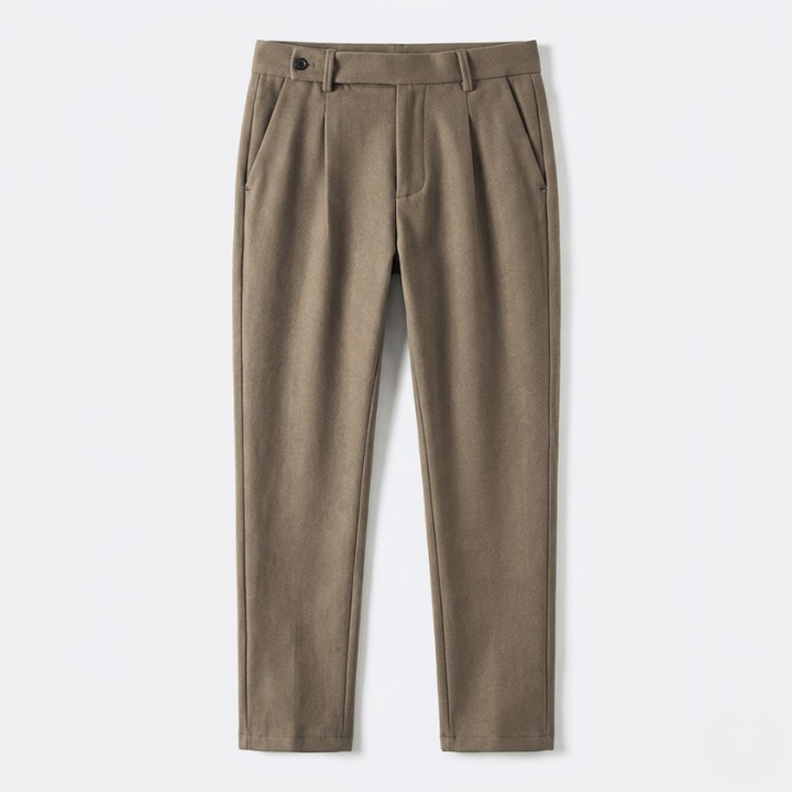 Pleated Wool Blend Tapered Trousers