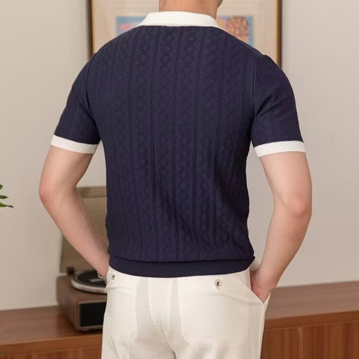 Contrast Collar Textured Knit Polo Shirt