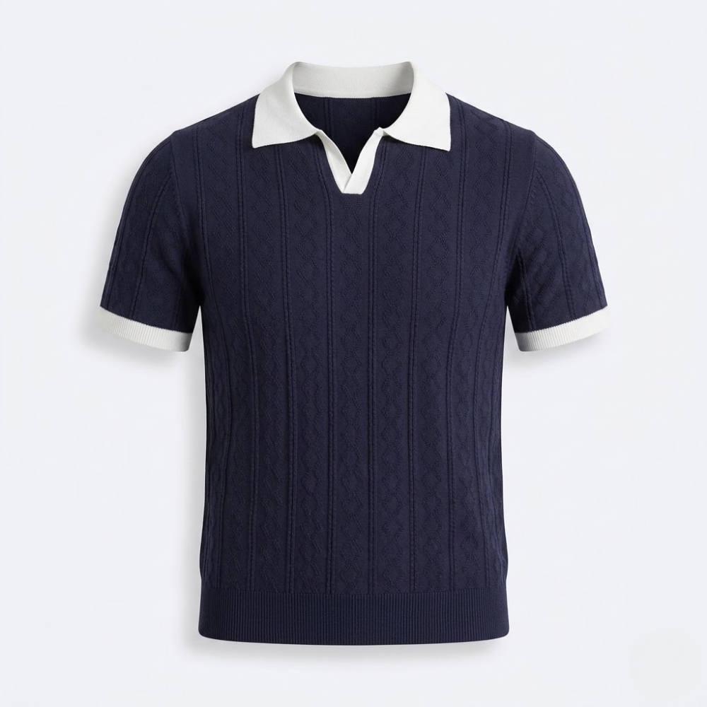 Contrast Collar Textured Knit Polo Shirt
