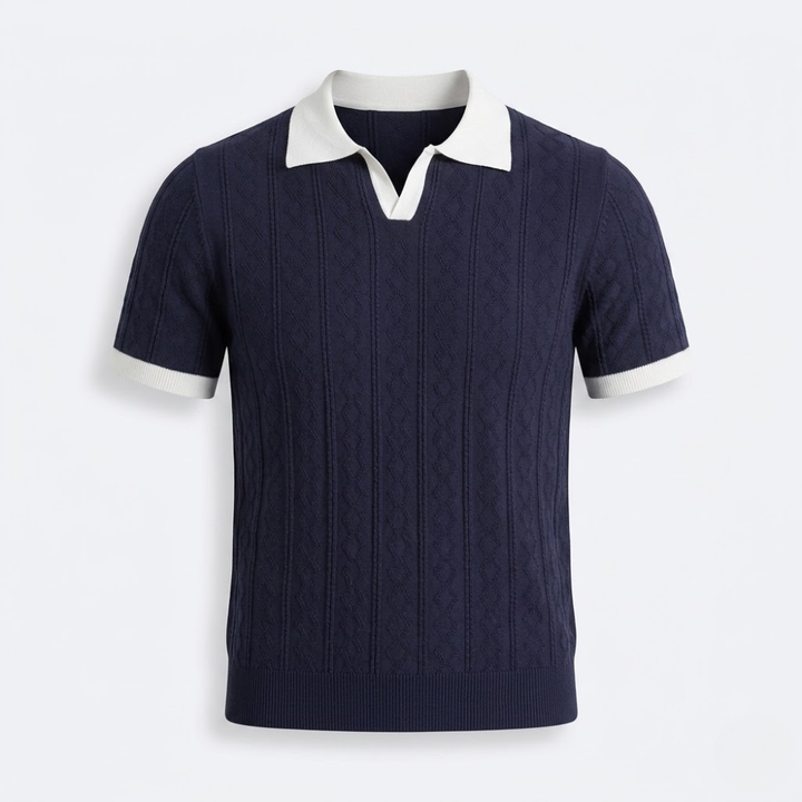 Contrast Collar Textured Knit Polo Shirt