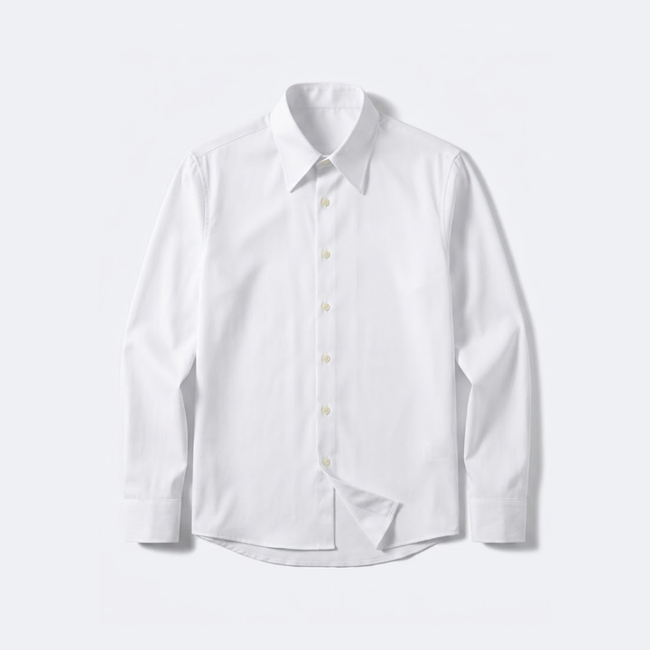 Stretch Cotton Classic Shirt with Semi-Spread Collar