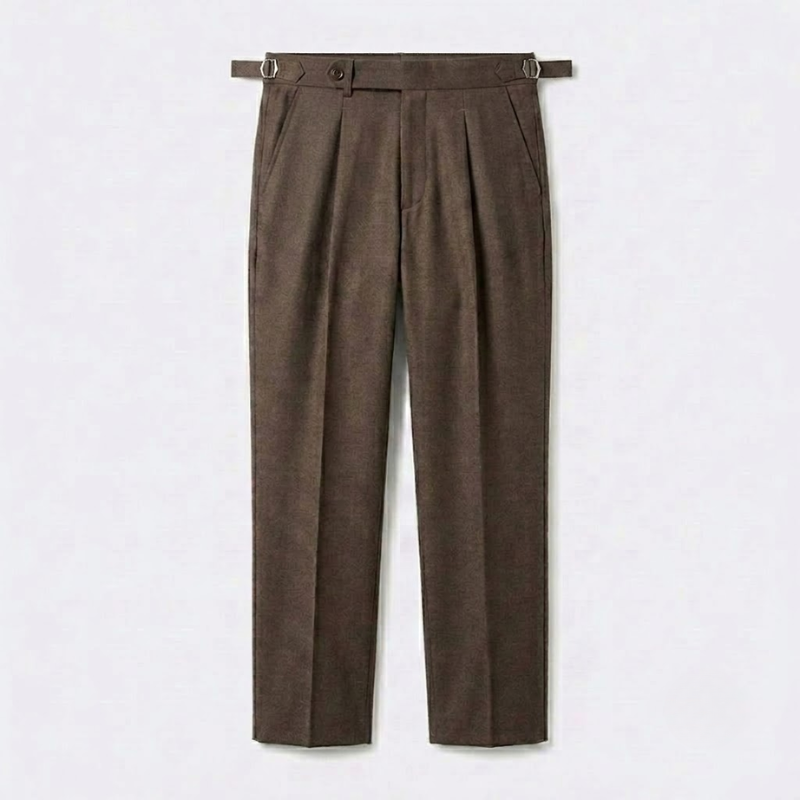 Herringbone Wool Pleated Trousers
