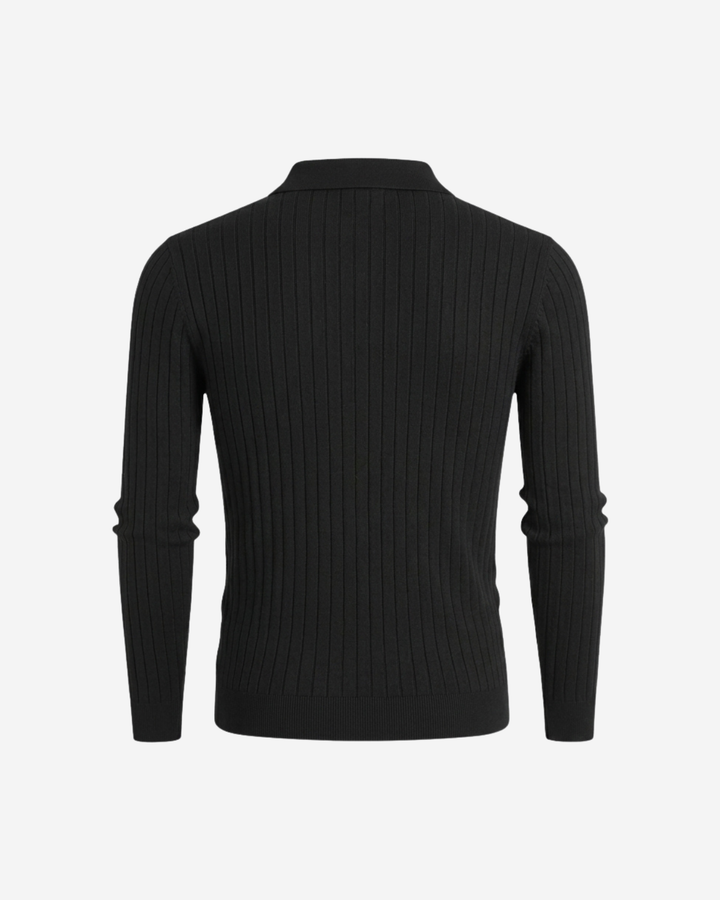 Textured Ribbed Knit Polo Shirt with Open Placket