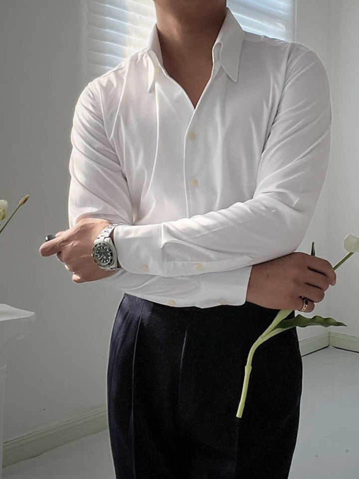 Stretch Cotton Classic Shirt with Semi-Spread Collar