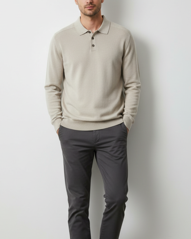 100% Wool Long Sleeve Polo Shirt