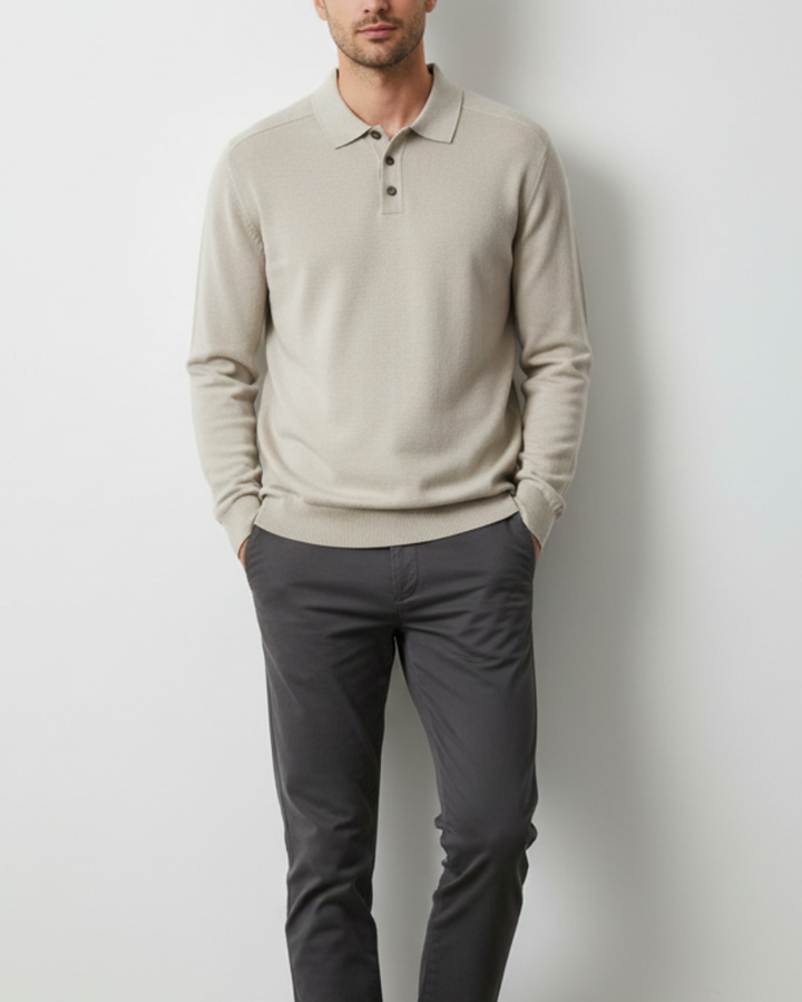 100% Wool Long Sleeve Polo Shirt