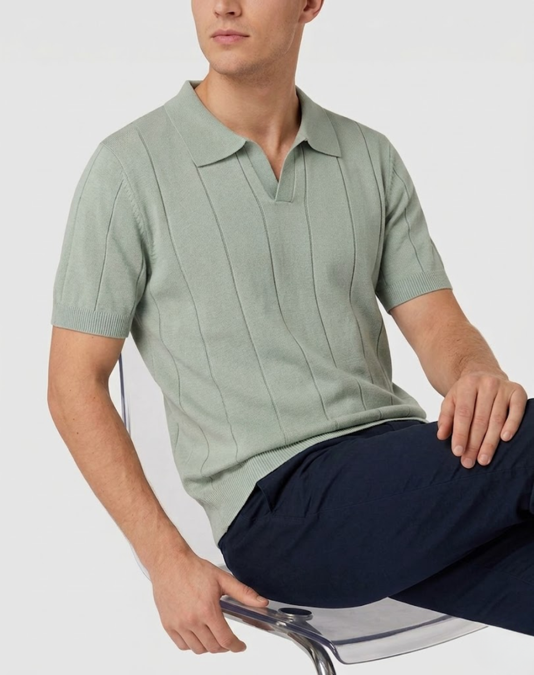 Stretch Knit Polo Shirt with Open Collar