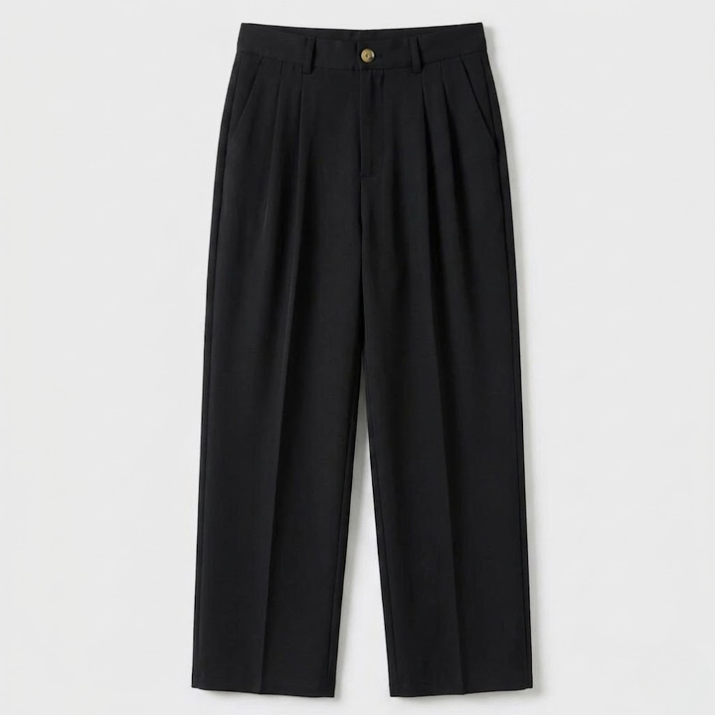 High-Waisted Pleated Straight-Leg Trousers