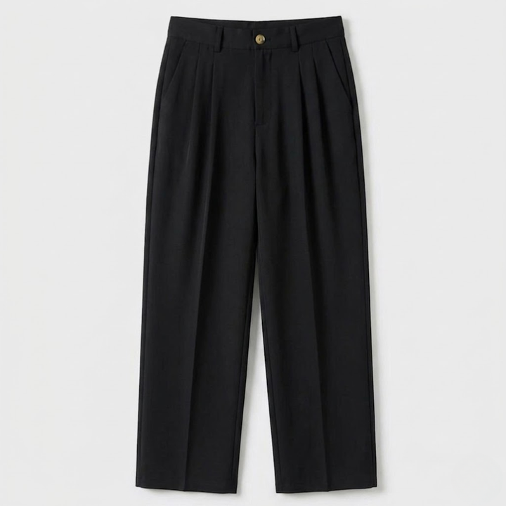 High-Waisted Pleated Straight-Leg Trousers