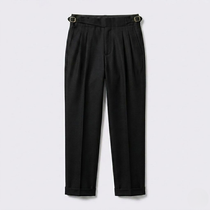 High-Rise Pleated Trousers with Cross-Belt Detail