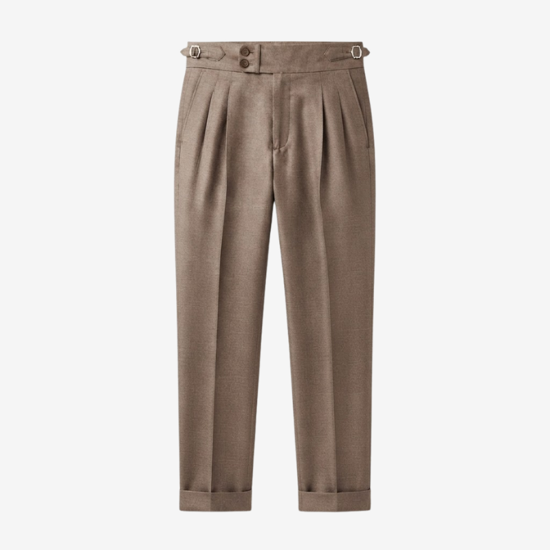 Lightweight Wool Pleated Trousers with Adjustable Waist