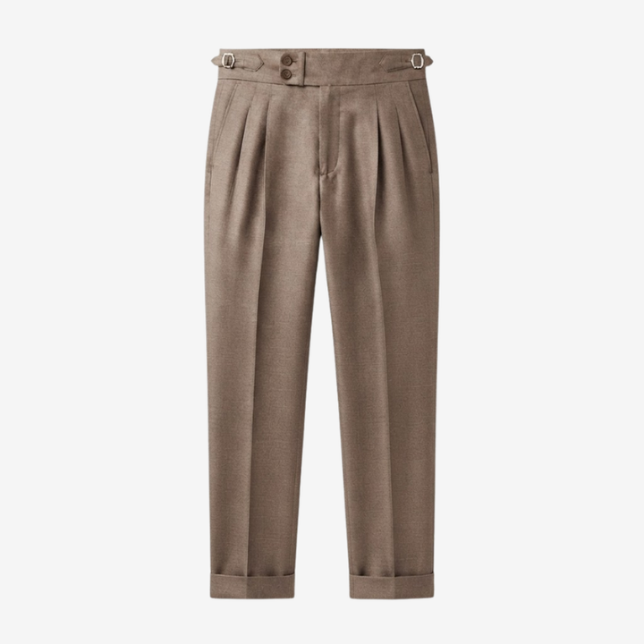 Lightweight Wool Pleated Trousers with Adjustable Waist