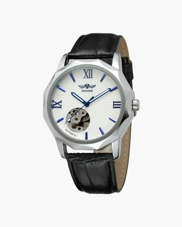 Classic Skeleton Dial Watch with Stainless Steel Case