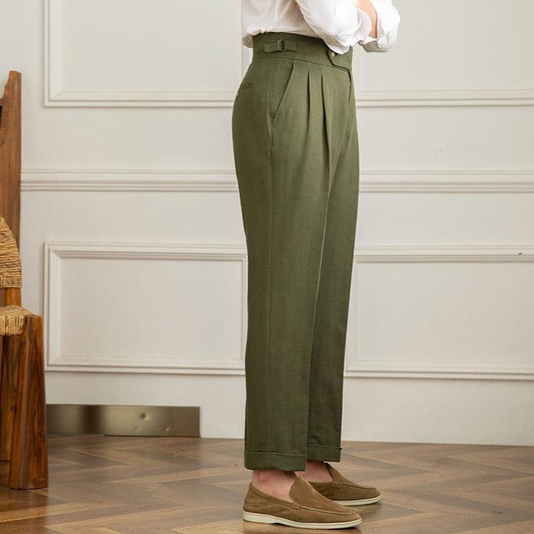 Linen-Cotton Blend Trousers with Adjustable Waist