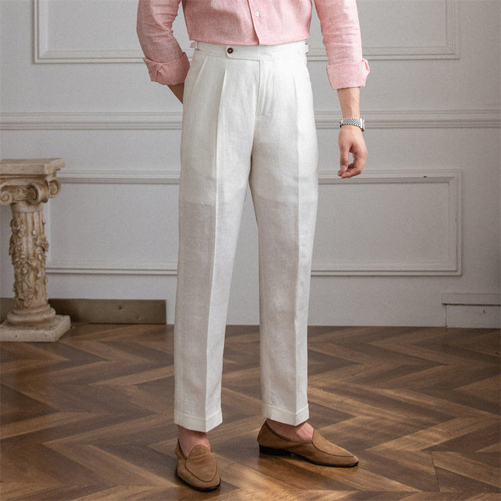 Classic Pleated Linen Trousers