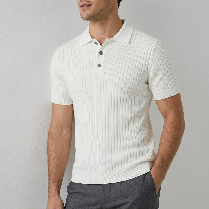 Classic Ribbed Knit Polo Shirt