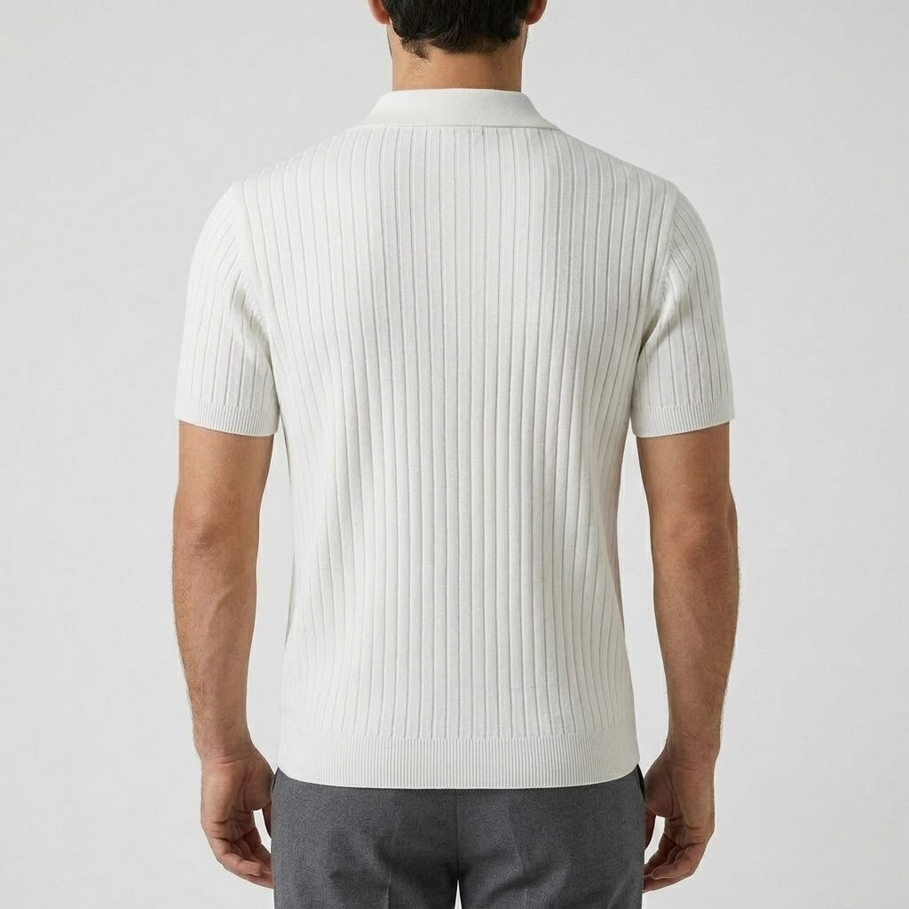 Classic Ribbed Knit Polo Shirt