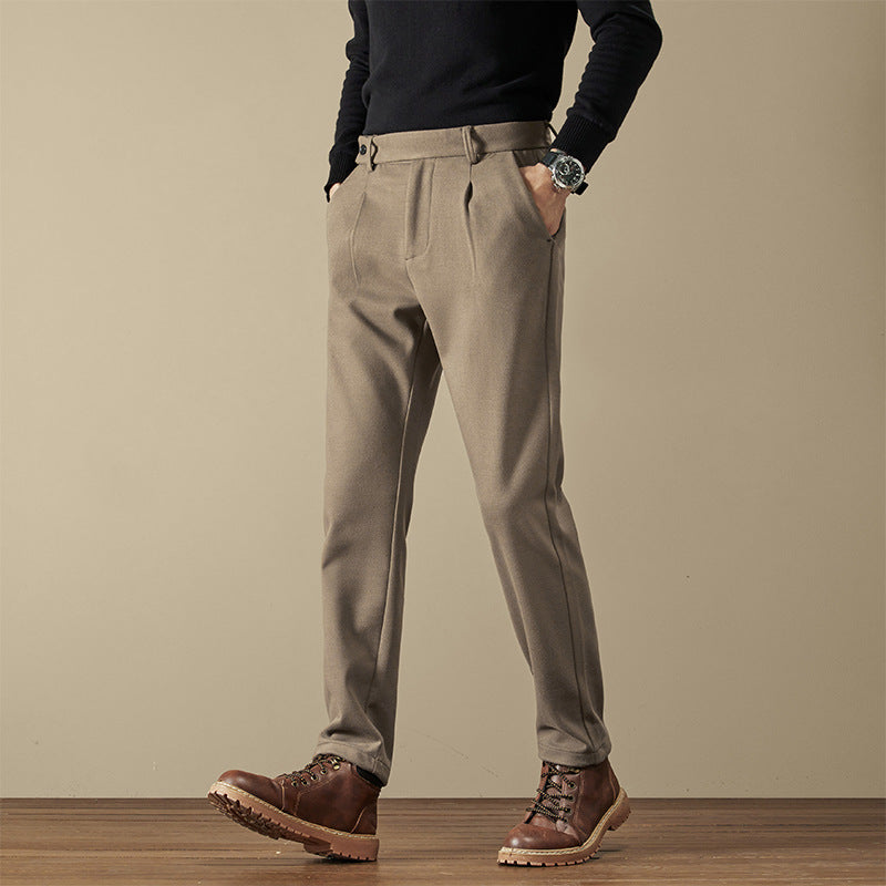 Pleated Wool Blend Tapered Trousers