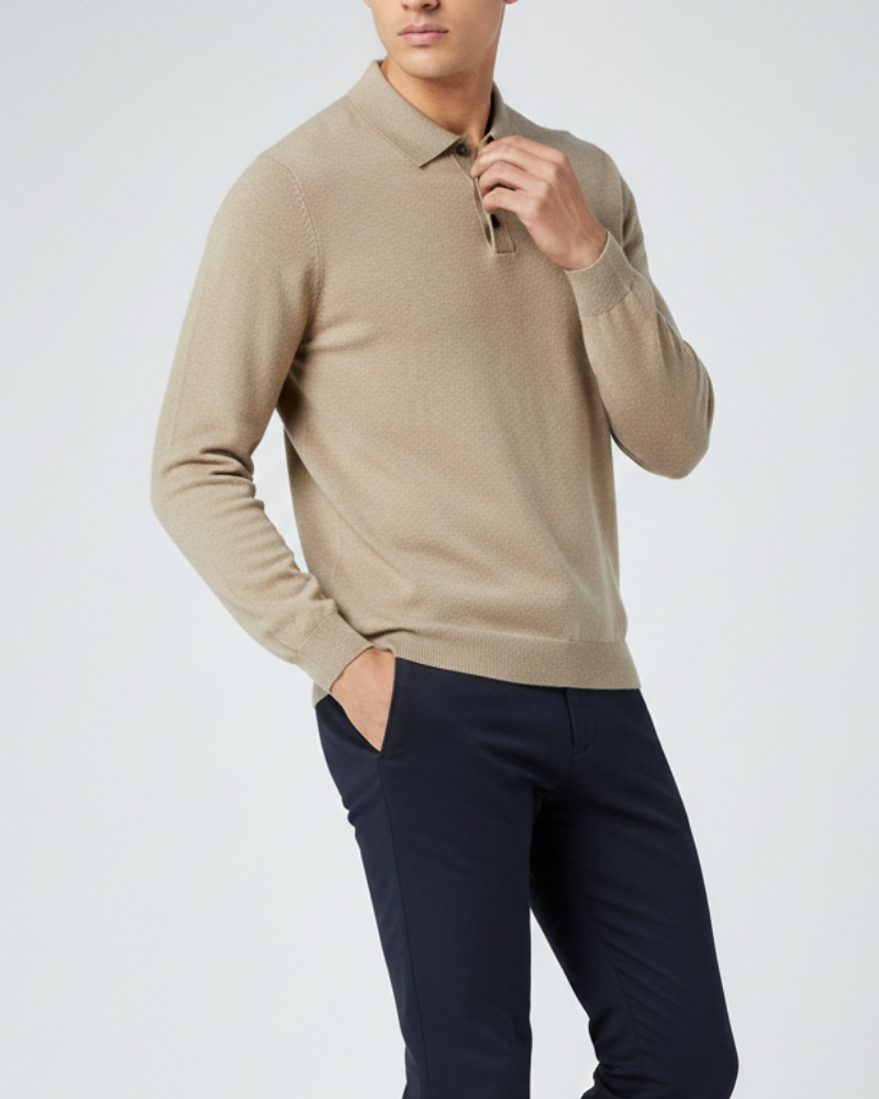 100% Wool Long Sleeve Polo Shirt