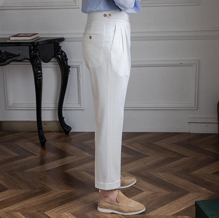 High-Waisted Double-Pleat Wool Blend Trousers