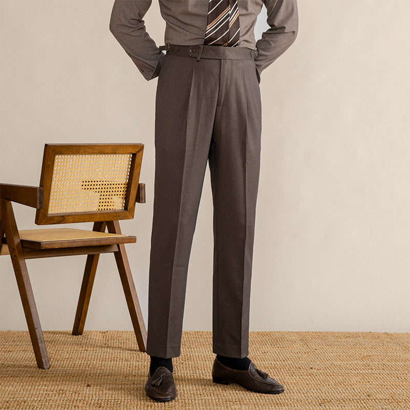 Herringbone Wool Pleated Trousers