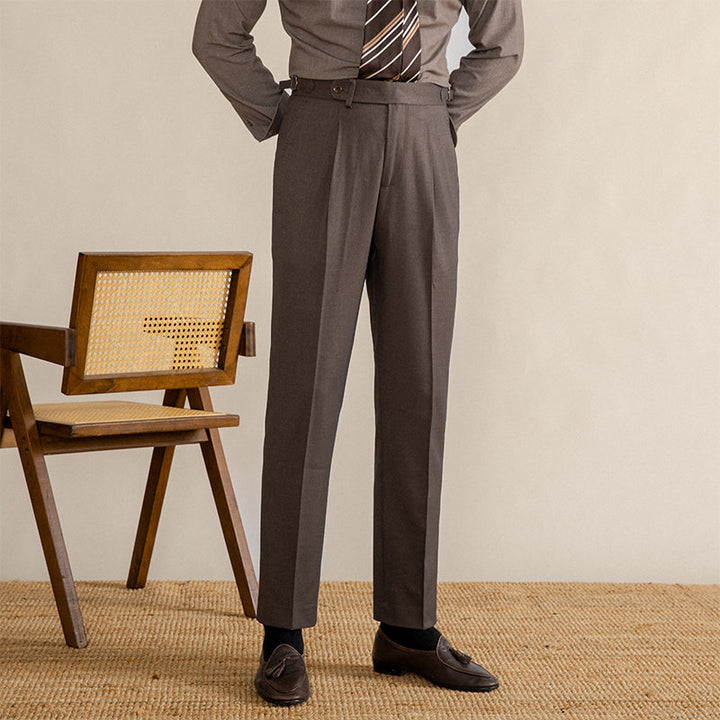 Herringbone Wool Pleated Trousers