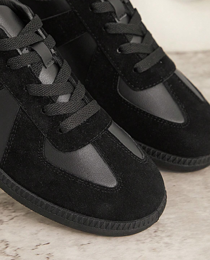 GATS Premium Leather and Suede Sneakers Black – Retro Black Sole Casual Shoes