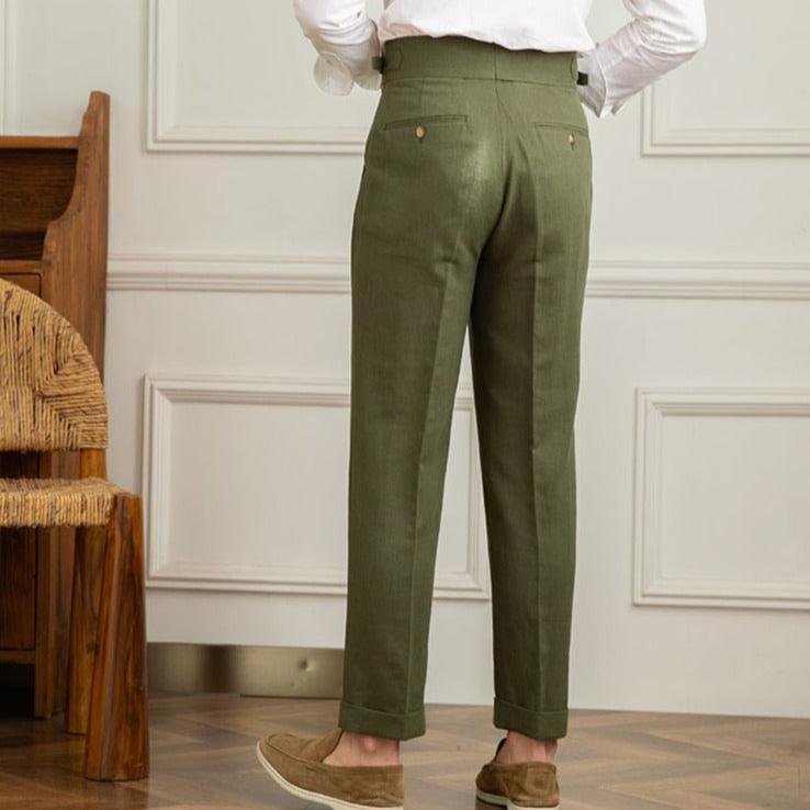 Linen-Cotton Blend Trousers with Adjustable Waist