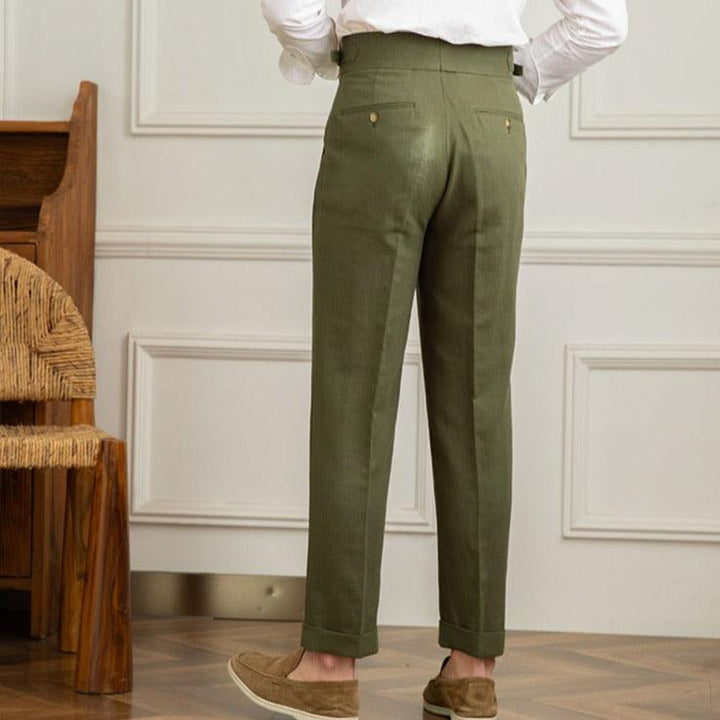 Linen-Cotton Blend Trousers with Adjustable Waist