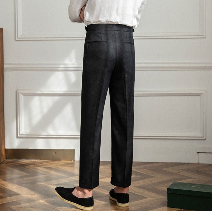 Classic Pleated Linen Trousers