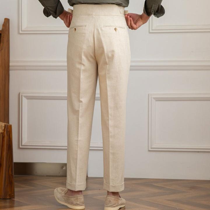 Linen-Cotton Blend Trousers with Adjustable Waist