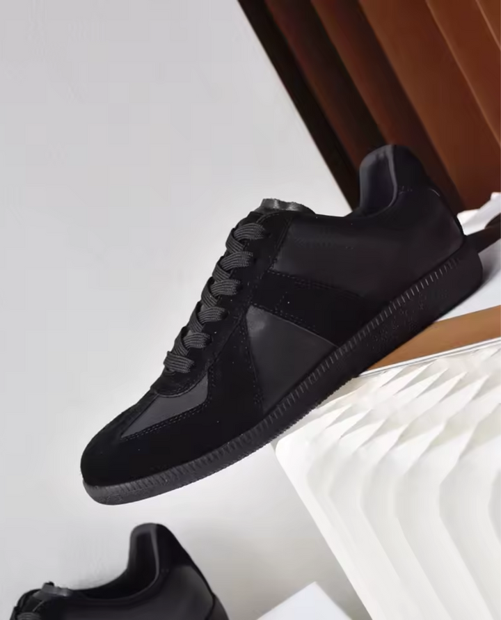GATS Premium Leather and Suede Sneakers Black – Retro Black Sole Casual Shoes