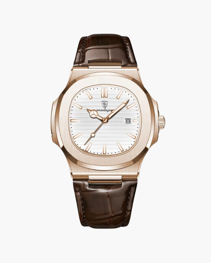 Leather Strap Watch with Textured Dial