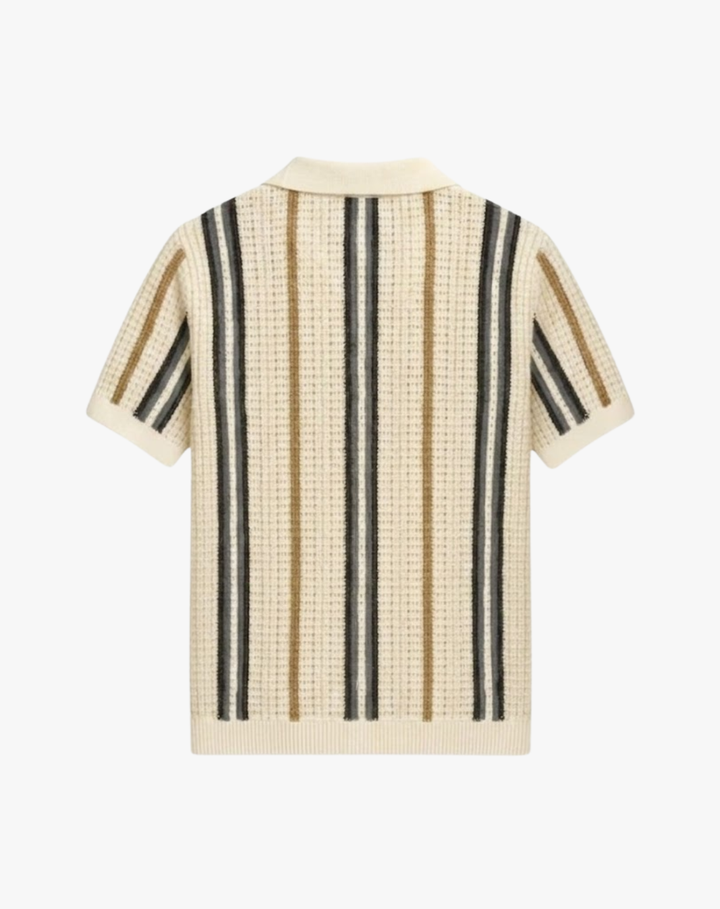 Open-Weave Knit Shirt with Vertical Stripes