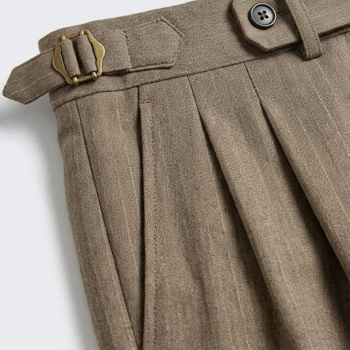 Double-Pleated Tapered Trousers with Adjustable Waist