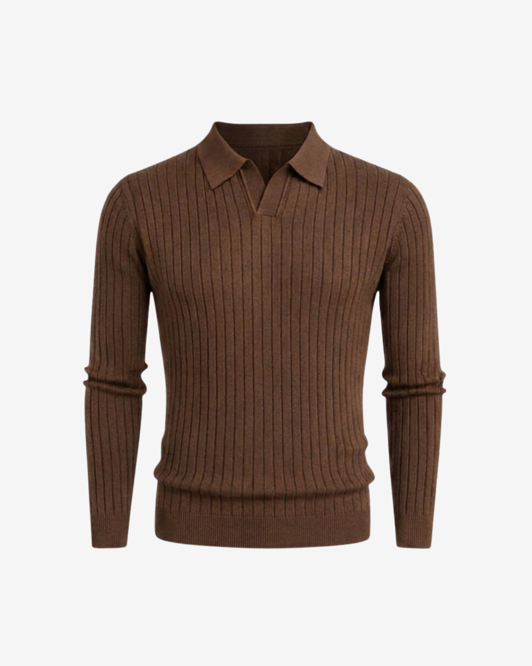 Textured Ribbed Knit Polo Shirt with Open Placket
