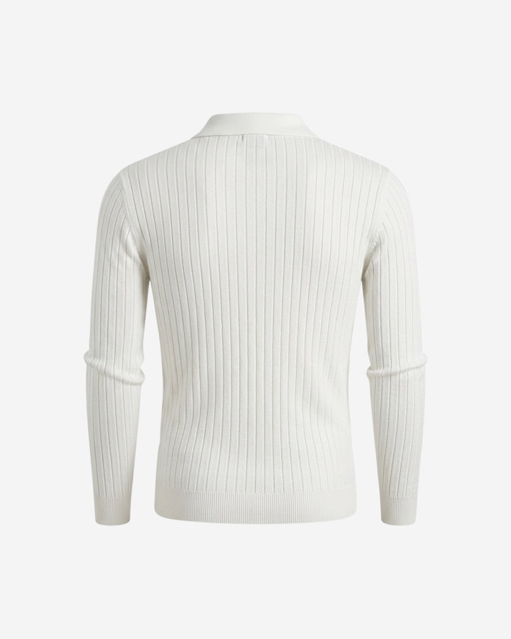 Textured Ribbed Knit Polo Shirt with Open Placket