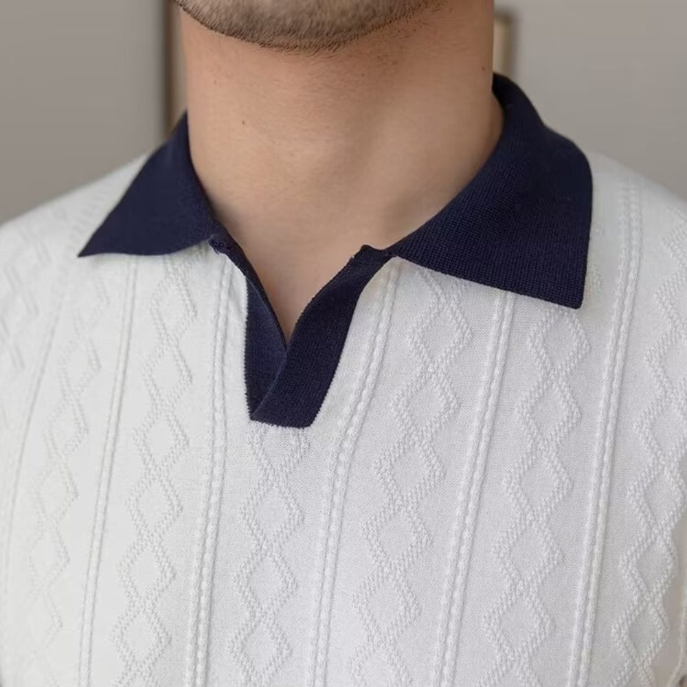 Contrast Collar Textured Knit Polo Shirt