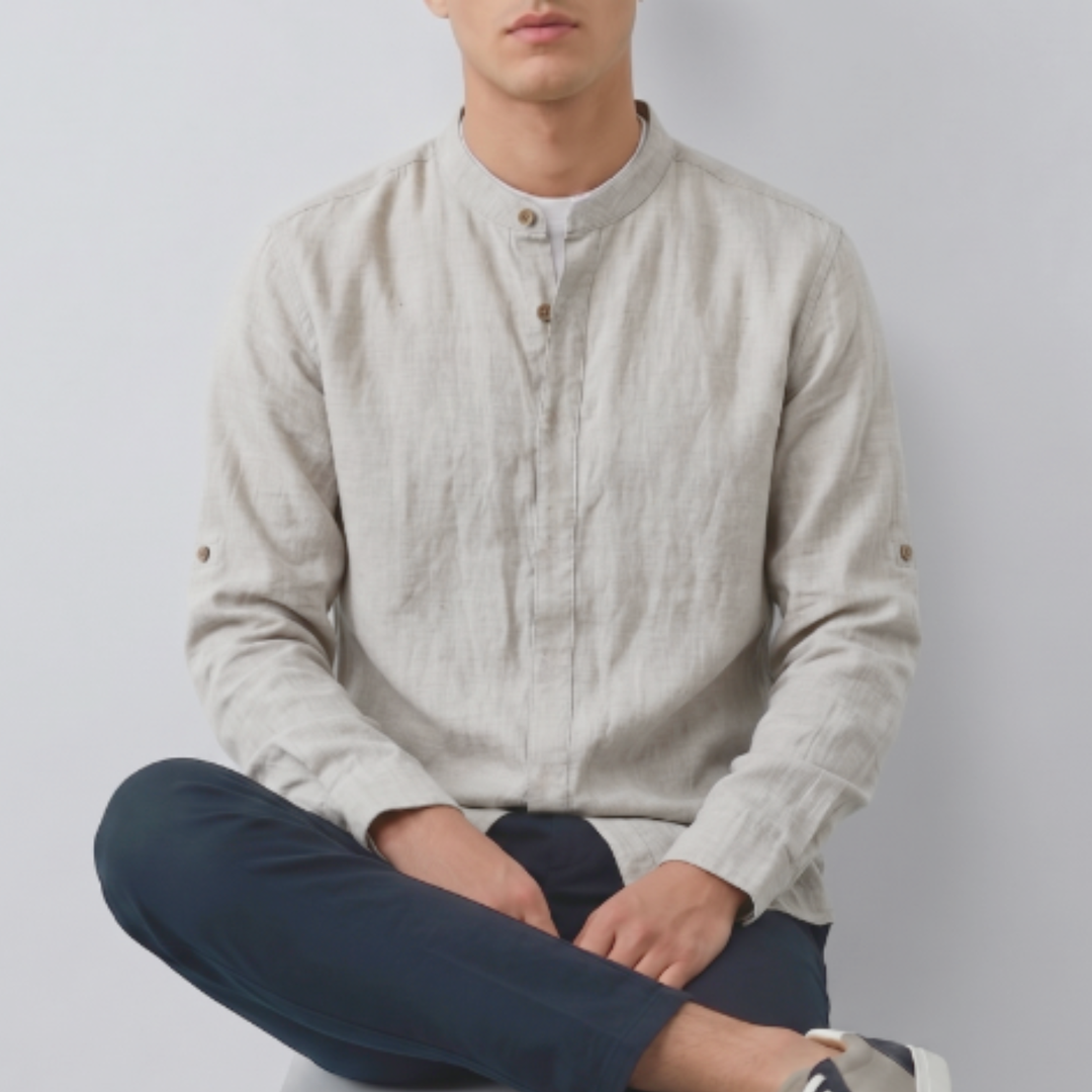 Linen Band Collar Shirt
