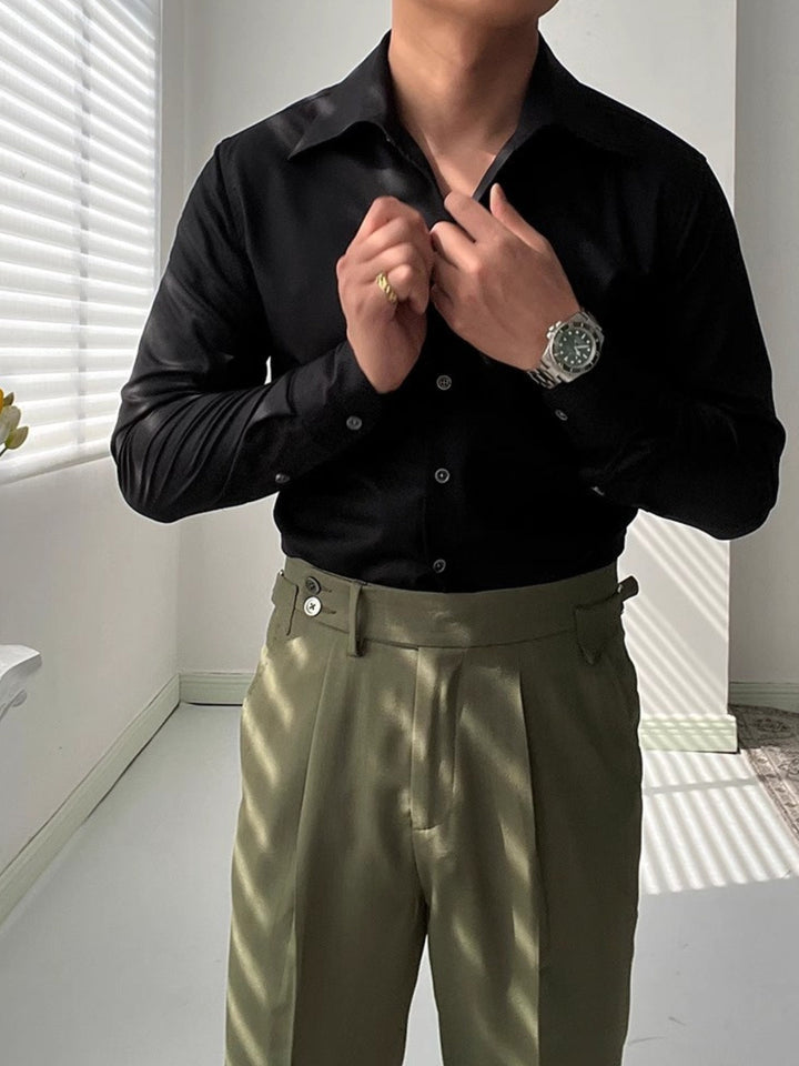 Stretch Cotton Classic Shirt with Semi-Spread Collar