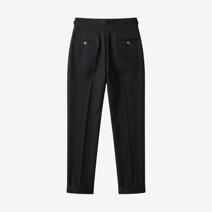 High-Waisted Double-Pleat Wool Blend Trousers