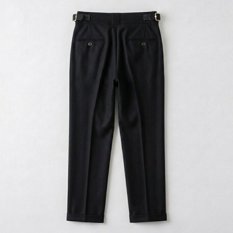 Pleated Wool Blend Trousers with Asymmetric Waistband