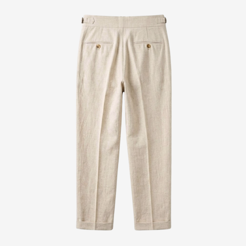 Linen-Cotton Blend Trousers with Adjustable Waist